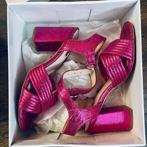 Topshop Shoes Topshop Pink Block Heel Strappy Heels Poshmark